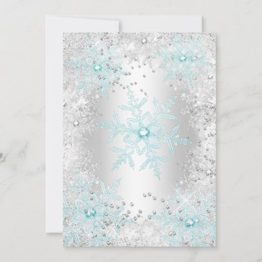 Blauwgroen blauw Snowflake Sweet 16 Birthday Party Kaart (Achterkant)