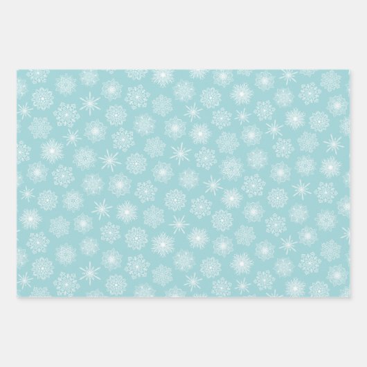 Blauwgroen blauw Snowflakes Patroon Kerstmis Inpakpapier Vel (Voorkant)