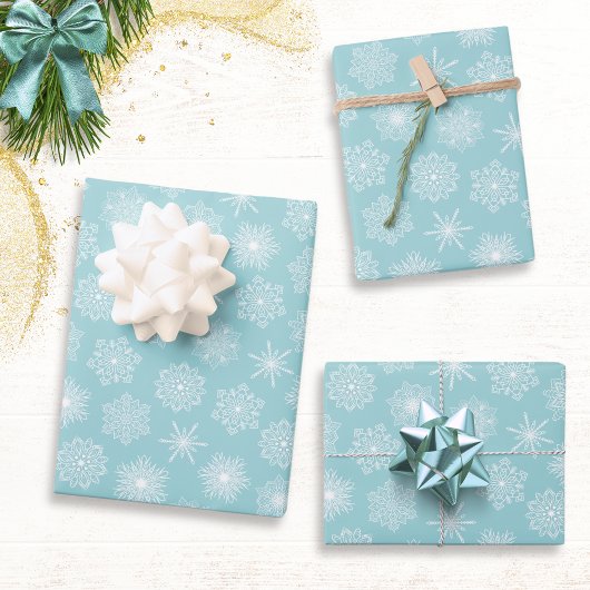 Blauwgroen blauw Snowflakes Patroon Kerstmis Inpakpapier Vel