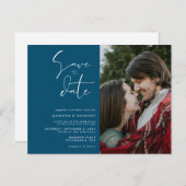 Blauwgroen Blauw sparen de Datum Minimaliserende F Uitnodiging Briefkaart (Voorkant / Achterkant)