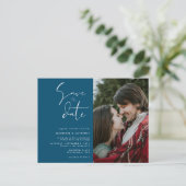 Blauwgroen Blauw sparen de Datum Minimaliserende F Uitnodiging Briefkaart (Staand voorkant)