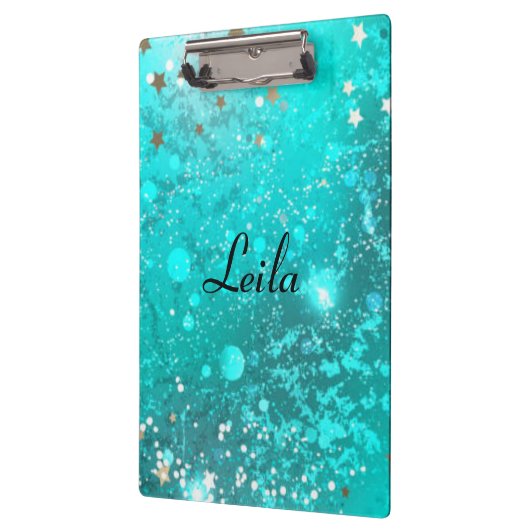 Blauwgroen Blauw Sparkly Glitter Name Aqua Klembord (Links)
