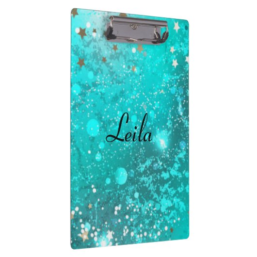 Blauwgroen Blauw Sparkly Glitter Name Aqua Klembord (Rechts)