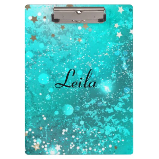 Blauwgroen Blauw Sparkly Glitter Name Aqua Klembord (Voorkant)