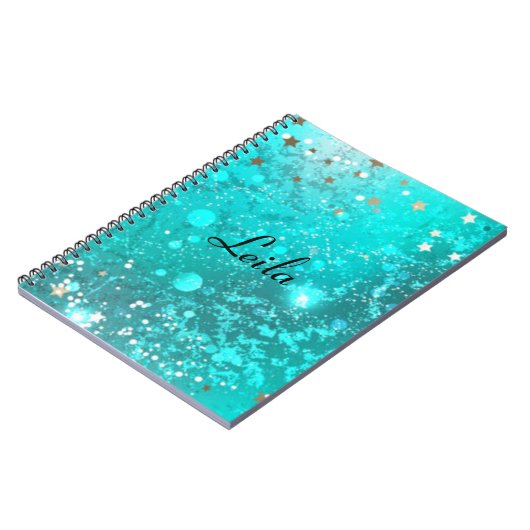 Blauwgroen blauw Sparkly Glitter Name Aqua Notitie Notitieboek (Linkerzijde)