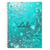 Blauwgroen blauw Sparkly Glitter Name Aqua Notitie Notitieboek (Voorkant)