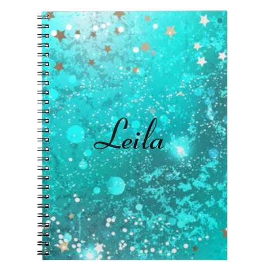 Blauwgroen blauw Sparkly Glitter Name Aqua Notitie Notitieboek (Voorkant)