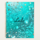Blauwgroen Blauw Sparkly Glitter Name Aqua Planner (Voorkant)