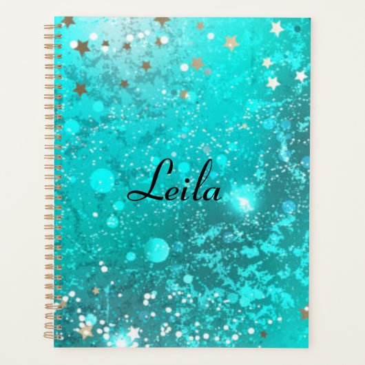 Blauwgroen Blauw Sparkly Glitter Name Aqua Planner (Voorkant)