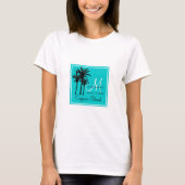 Blauwgroen Blauw Strand Trouwpalmbomen T-shirt (Voorkant)