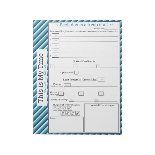 Blauwgroen/blauw Striped 5-1 maaltijdtracker Notitieblok (Linkerzijde)
