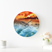 Blauwgroen blauw Surf Oranje Sunset Grote Klok (Huis)