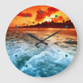 Blauwgroen blauw Surf Oranje Sunset Grote Klok (Voorkant)