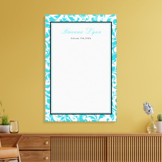 Blauwgroen Blauw Swirl Damask Bat Mitzvah Inloggen Canvas Afdruk (Insitu (Woonkamer))