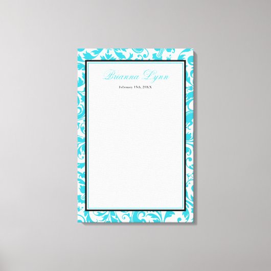 Blauwgroen Blauw Swirl Damask Bat Mitzvah Inloggen Canvas Afdruk (Voorkant)