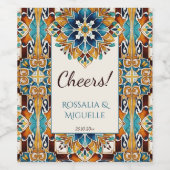 Blauwgroen blauw talavera tegels Mexicaans bruilo Wijn Etiket (Enkel label)