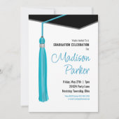 Blauwgroen Blauw Tassel Afstudeerfeest Uitnodiging (Voorkant)
