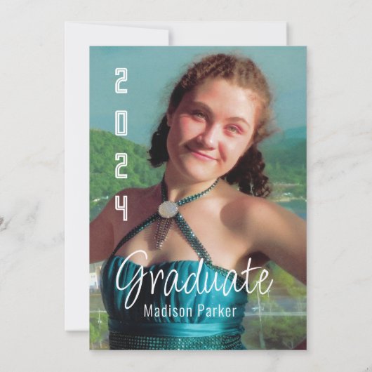 Blauwgroen Blauw Tassel Afstudeerfeest Uitnodiging (Achterkant)