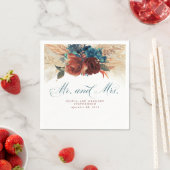 Blauwgroen blauw Terracotta Floral Pampas Grass We Servet (Insitu)