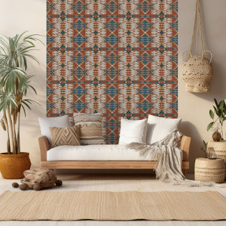 Blauwgroen Blauw Terracotta Sinaasappel Beige Brui Behang