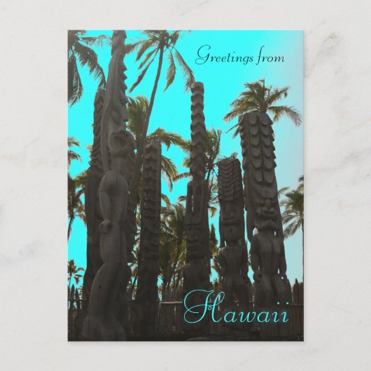 Blauwgroen blauw tiki thema begroeting briefkaart (Voorkant)