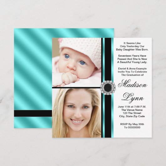 Blauwgroen blauw toen en nu Foto Afstuderen Kaart (Voorkant / Achterkant)