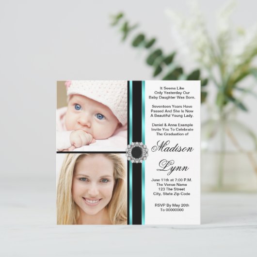 Blauwgroen blauw toen en nu Foto Afstuderen Kaart (Staand voorkant)