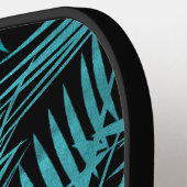 Blauwgroen Blauw Tropisch Monogram Palmblad Vet Mo Pickleball Paddle (Links Detail)