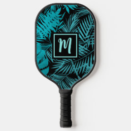 Blauwgroen Blauw Tropisch Monogram Palmblad Vet Mo Pickleball Paddle
