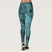 Blauwgroen blauw tropisch palmblad botanisch patro leggings (Achterkant)
