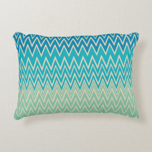 Blauwgroen blauw, turquoise en groene zigzags accent kussen