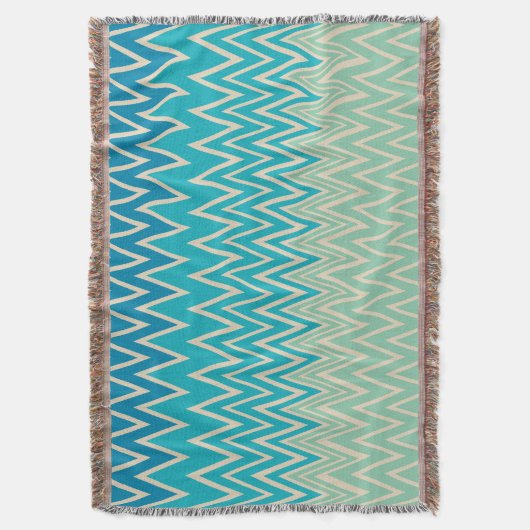 Blauwgroen blauw, turquoise en groene zigzags deken (Voorkant Verticaal)