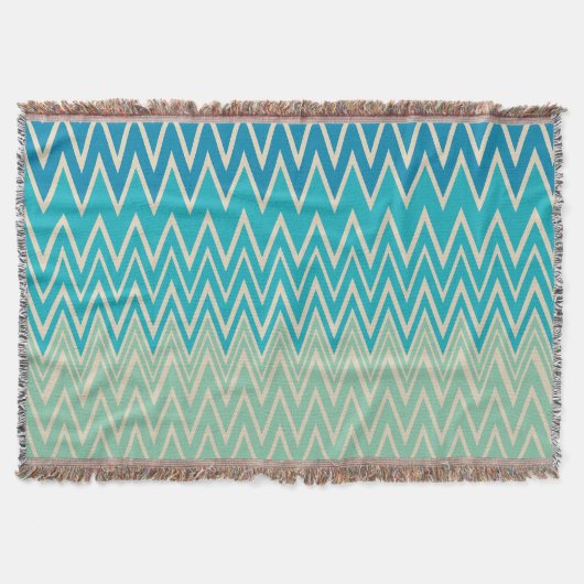 Blauwgroen blauw, turquoise en groene zigzags deken (Voorkant)
