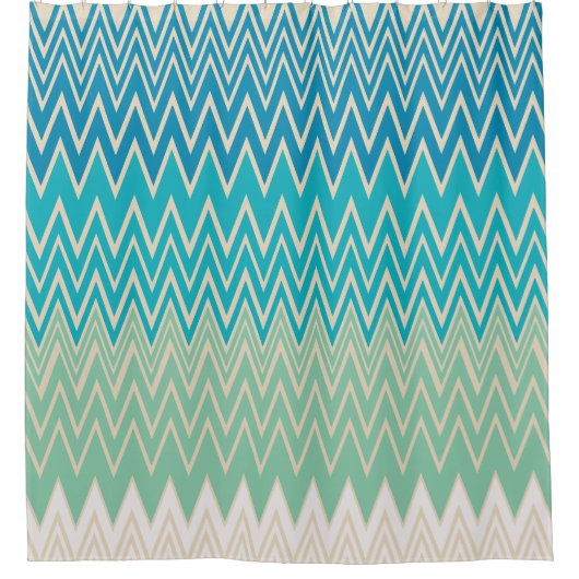 Blauwgroen blauw, turquoise en groene zigzags douchegordijn (Voorkant)