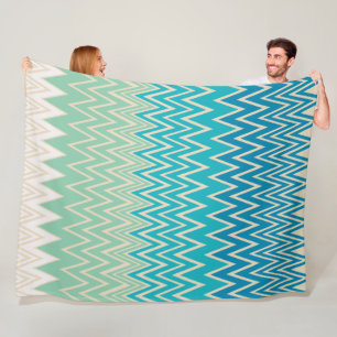 Blauwgroen blauw, turquoise en groene zigzags fleece deken