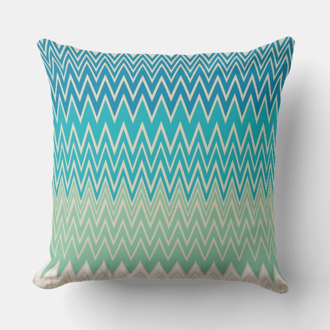 Blauwgroen blauw, turquoise en groene zigzags kussen (Voorkant)