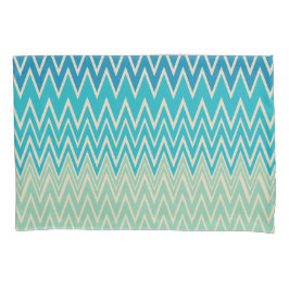 Blauwgroen blauw, turquoise en groene zigzags kussensloop