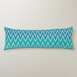 Blauwgroen blauw, turquoise en groene zigzags lichaamskussen