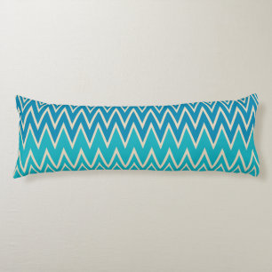 Blauwgroen blauw, turquoise en groene zigzags lichaamskussen