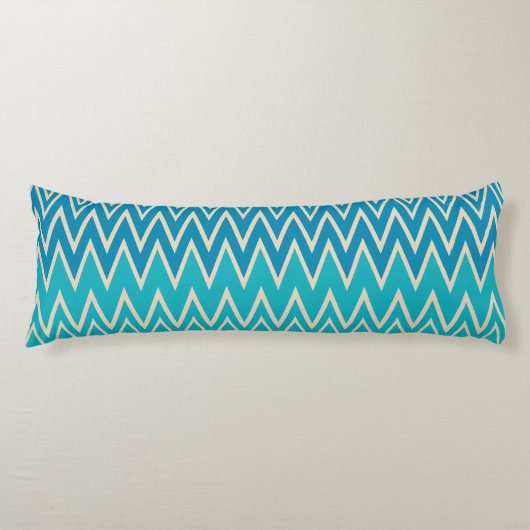 Blauwgroen blauw, turquoise en groene zigzags lichaamskussen (Voorkant)