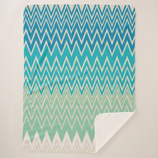 Blauwgroen blauw, turquoise en groene zigzags sherpa deken (Voorkant)