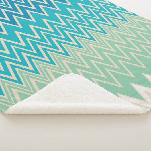 Blauwgroen blauw, turquoise en groene zigzags sherpa deken (3/4)