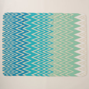 Blauwgroen blauw, turquoise en groene zigzags sherpa deken