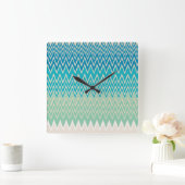 Blauwgroen blauw, turquoise en groene zigzags vierkante klok (Huis)