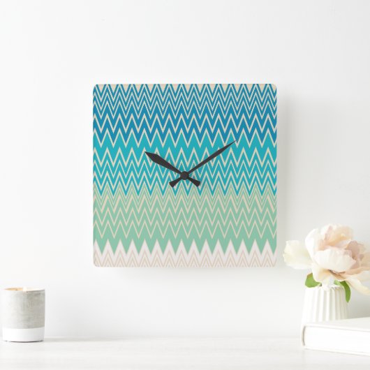 Blauwgroen blauw, turquoise en groene zigzags vierkante klok (Huis)
