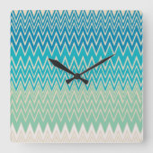 Blauwgroen blauw, turquoise en groene zigzags vierkante klok (Voorkant)