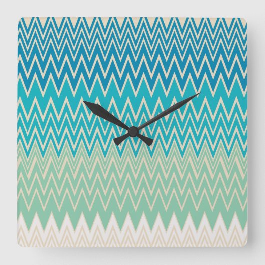 Blauwgroen blauw, turquoise en groene zigzags vierkante klok (Voorkant)