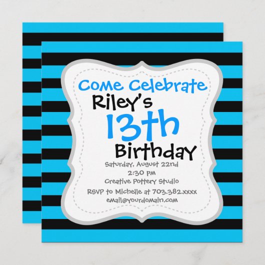 Blauwgroen blauw Turquoise en wit Stripes Patroon Kaart (Voorkant / Achterkant)