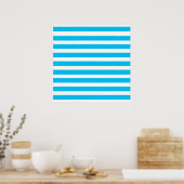 Blauwgroen blauw Turquoise en wit Stripes Patroon Poster (Keuken)