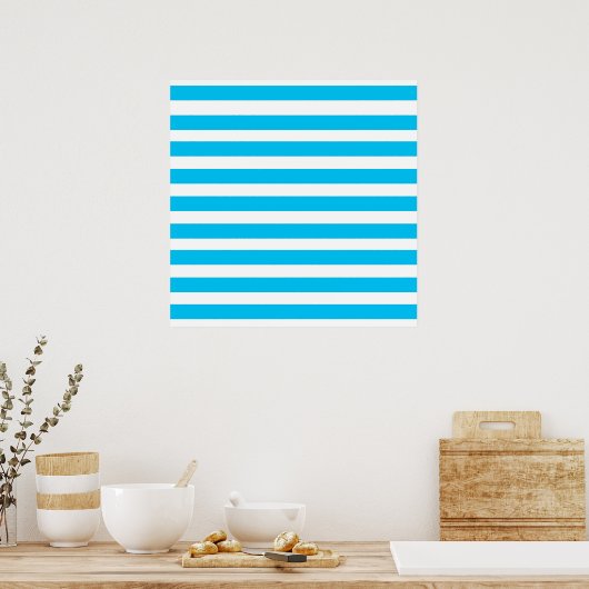 Blauwgroen blauw Turquoise en wit Stripes Patroon Poster (Keuken)